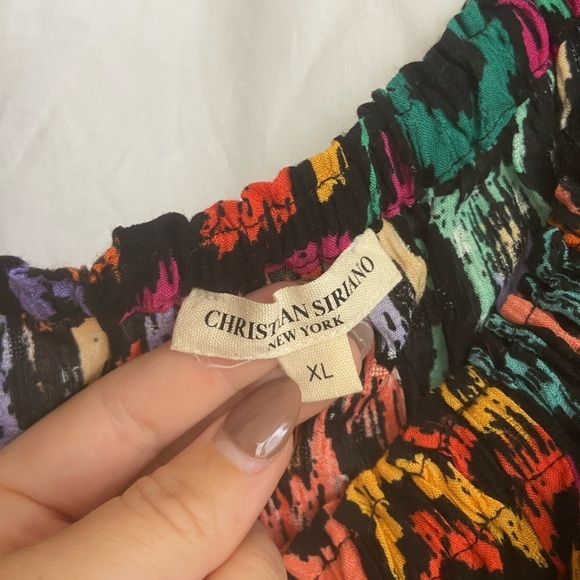 Christian Siriano Peasant Top Blouse Shirt Boho Geo Black Orange Plus Size 1X - Picture 10 of 14